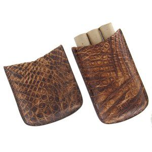 Tampa Fuego Brown Genuine Vintage Crocodile Robusto Cigar Case